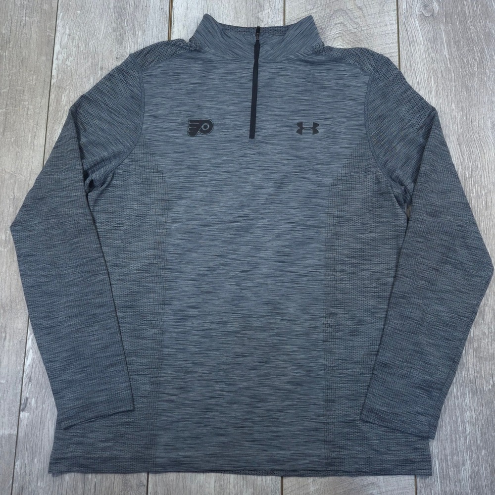 Under Armour Fitted Pullover Mens XL Gray Philadelphia Flyers 1/4 Zip HeatGear
